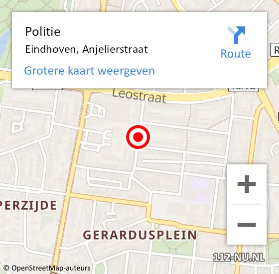 Locatie op kaart van de 112 melding: Politie Eindhoven, Anjelierstraat op 19 juni 2020 23:37