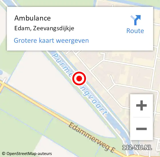 Locatie op kaart van de 112 melding: Ambulance Edam, Zeevangsdijkje op 20 juni 2020 02:31