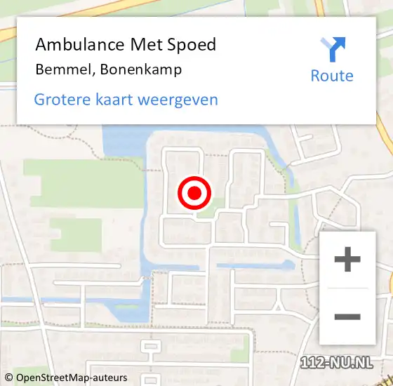 Locatie op kaart van de 112 melding: Ambulance Met Spoed Naar Bemmel, Bonenkamp op 20 juni 2020 02:48