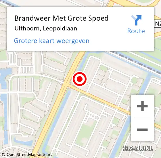 Locatie op kaart van de 112 melding: Brandweer Met Grote Spoed Naar Uithoorn, Leopoldlaan op 20 juni 2020 05:00