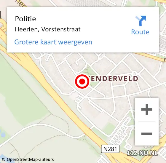 Locatie op kaart van de 112 melding: Politie Heerlen, Vorstenstraat op 20 juni 2020 07:50