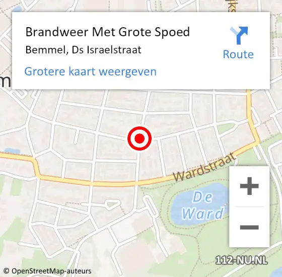 Locatie op kaart van de 112 melding: Brandweer Met Grote Spoed Naar Bemmel, Ds Israelstraat op 20 juni 2020 08:36