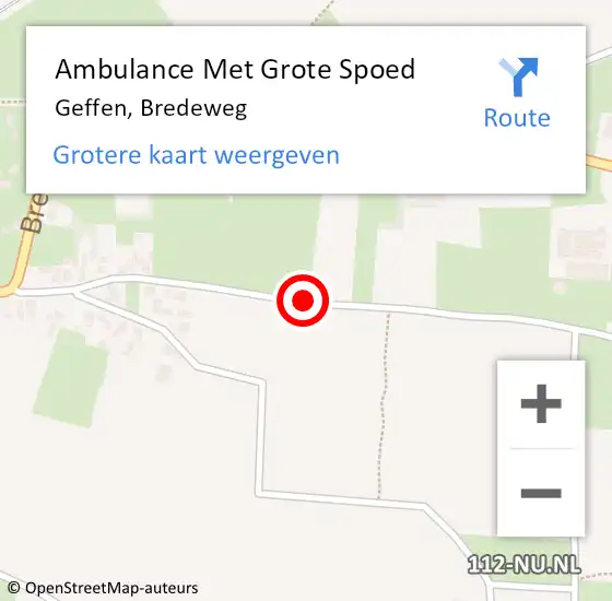 Locatie op kaart van de 112 melding: Ambulance Met Grote Spoed Naar Geffen, Bredeweg op 20 juni 2020 09:04