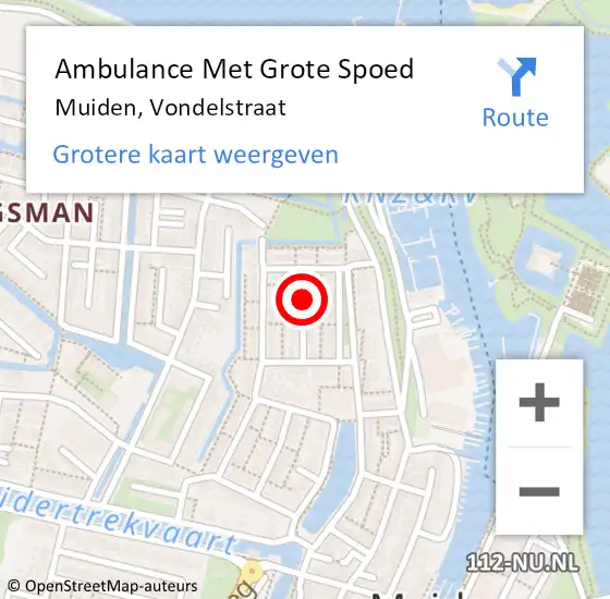 Locatie op kaart van de 112 melding: Ambulance Met Grote Spoed Naar Muiden, Vondelstraat op 1 oktober 2013 12:58