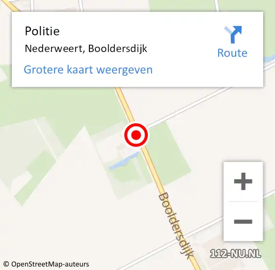 Locatie op kaart van de 112 melding: Politie Nederweert, Booldersdijk op 20 juni 2020 12:28