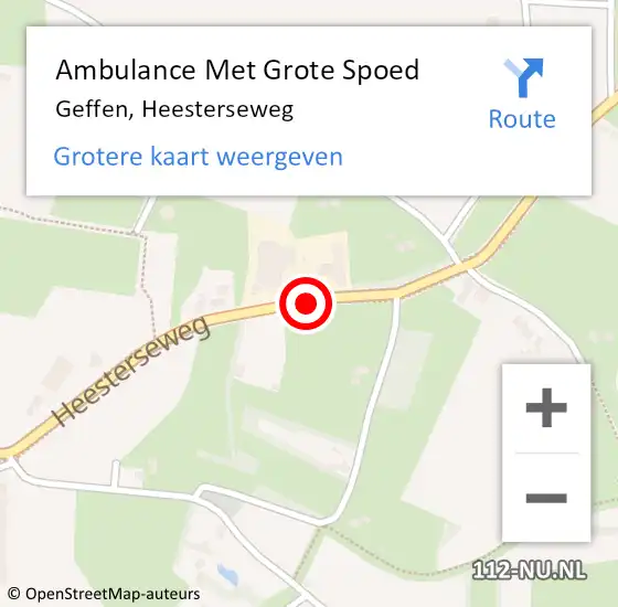 Locatie op kaart van de 112 melding: Ambulance Met Grote Spoed Naar Geffen, Heesterseweg op 20 juni 2020 12:59