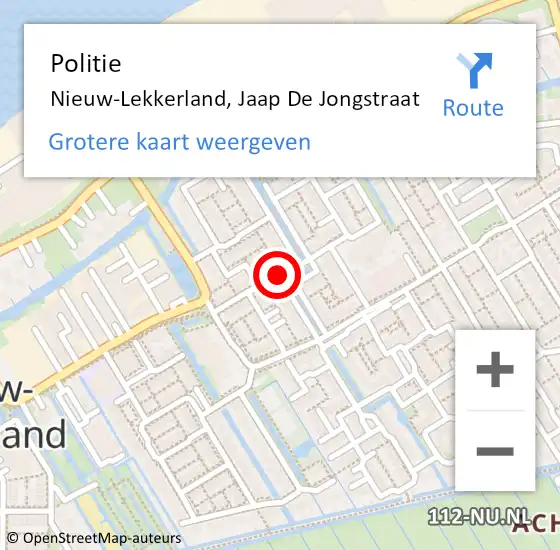 Locatie op kaart van de 112 melding: Politie Nieuw-Lekkerland, Jaap De Jongstraat op 20 juni 2020 15:00