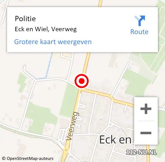 Locatie op kaart van de 112 melding: Politie Eck en Wiel, Veerweg op 20 juni 2020 15:39