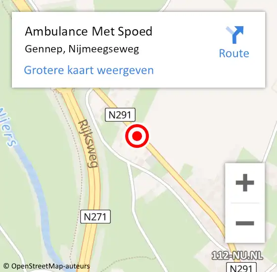 Locatie op kaart van de 112 melding: Ambulance Met Spoed Naar Gennep, Nijmeegseweg op 20 juni 2020 16:04