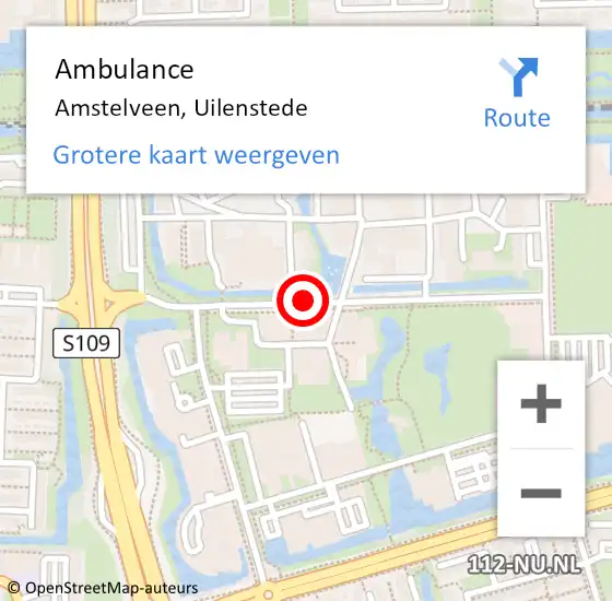 Locatie op kaart van de 112 melding: Ambulance Amstelveen, Uilenstede op 20 juni 2020 18:29