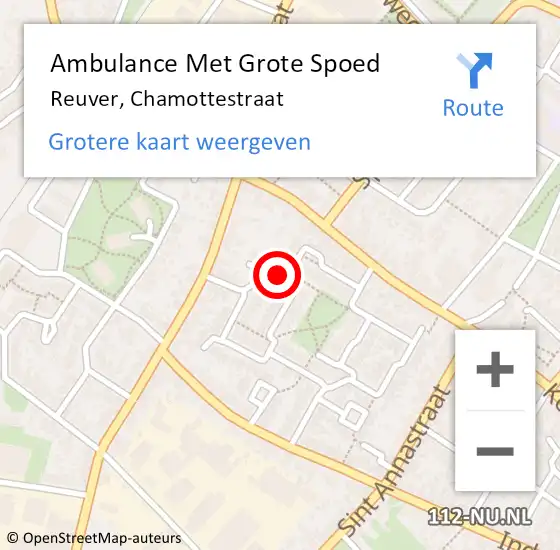 Locatie op kaart van de 112 melding: Ambulance Met Grote Spoed Naar Reuver, Chamottestraat op 10 mei 2014 04:30