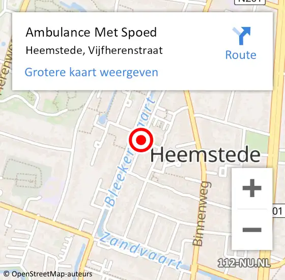 Locatie op kaart van de 112 melding: Ambulance Met Spoed Naar Heemstede, Vijfherenstraat op 20 juni 2020 20:26