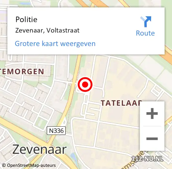 Locatie op kaart van de 112 melding: Politie Zevenaar, Voltastraat op 20 juni 2020 21:51