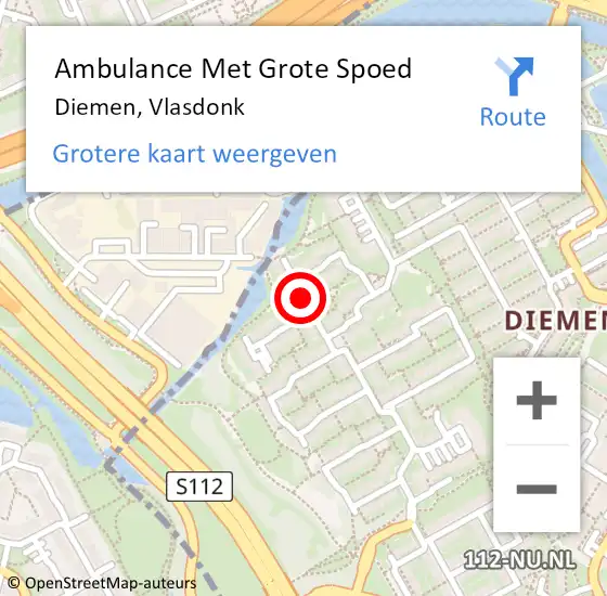 Locatie op kaart van de 112 melding: Ambulance Met Grote Spoed Naar Diemen, Vlasdonk op 20 juni 2020 22:00