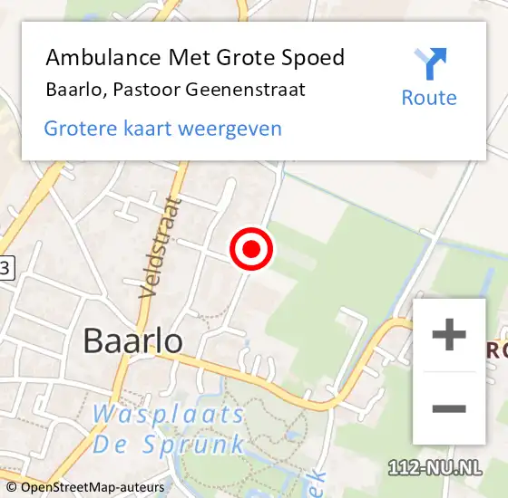 Locatie op kaart van de 112 melding: Ambulance Met Grote Spoed Naar Baarlo, Pastoor Geenenstraat op 20 juni 2020 22:34