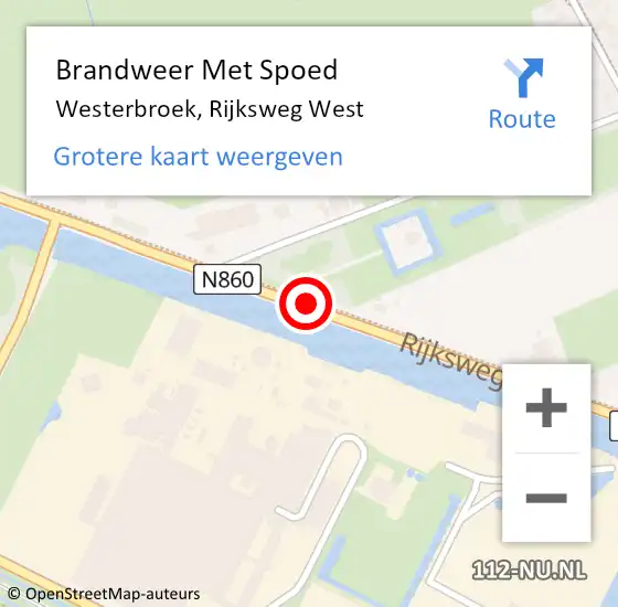 Locatie op kaart van de 112 melding: Brandweer Met Spoed Naar Westerbroek, Rijksweg West op 20 juni 2020 23:09