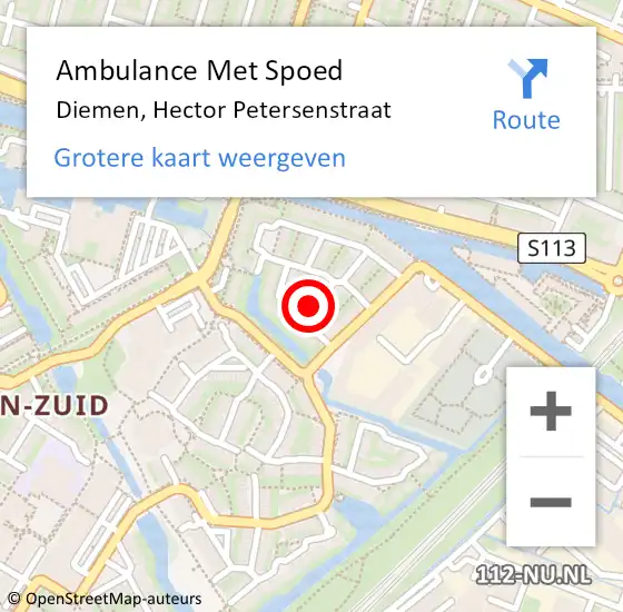 Locatie op kaart van de 112 melding: Ambulance Met Spoed Naar Diemen, Hector Petersenstraat op 20 juni 2020 23:25