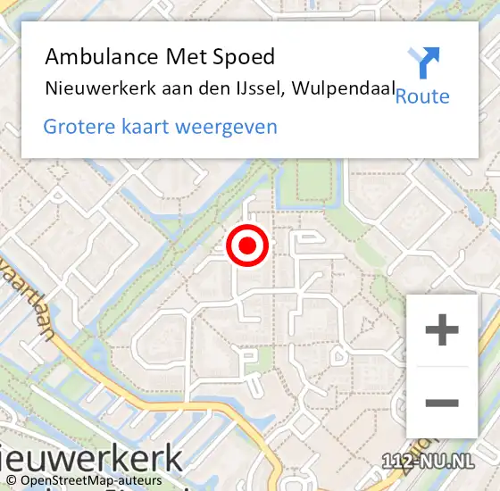 Locatie op kaart van de 112 melding: Ambulance Met Spoed Naar Nieuwerkerk aan den IJssel, Wulpendaal op 21 juni 2020 01:26