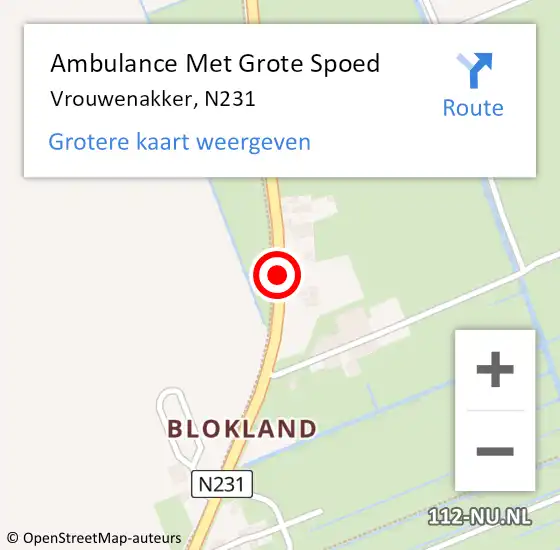 Locatie op kaart van de 112 melding: Ambulance Met Grote Spoed Naar Vrouwenakker, N231 op 21 juni 2020 02:46