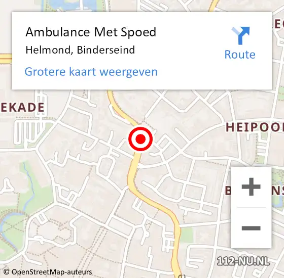 Locatie op kaart van de 112 melding: Ambulance Met Spoed Naar Helmond, Binderseind op 21 juni 2020 08:06