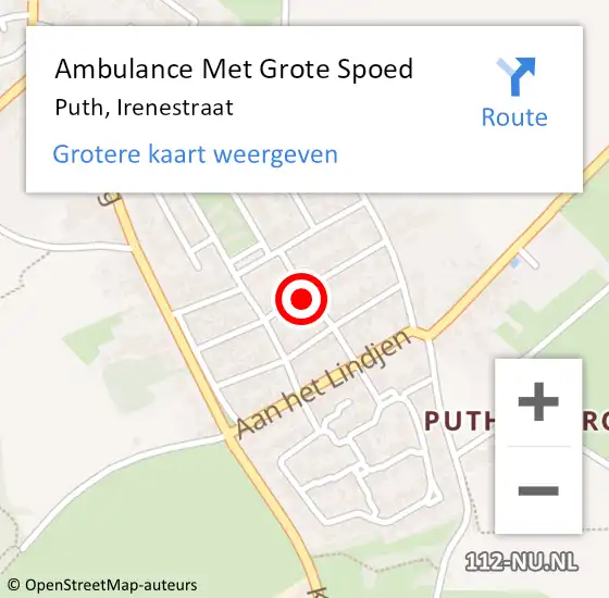 Locatie op kaart van de 112 melding: Ambulance Met Grote Spoed Naar Puth, Irenestraat op 10 mei 2014 07:20