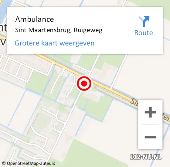 Locatie op kaart van de 112 melding: Ambulance Sint Maartensbrug, Ruigeweg op 21 juni 2020 09:25