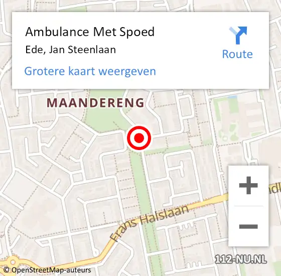 Locatie op kaart van de 112 melding: Ambulance Met Spoed Naar Ede, Jan Steenlaan op 21 juni 2020 11:10