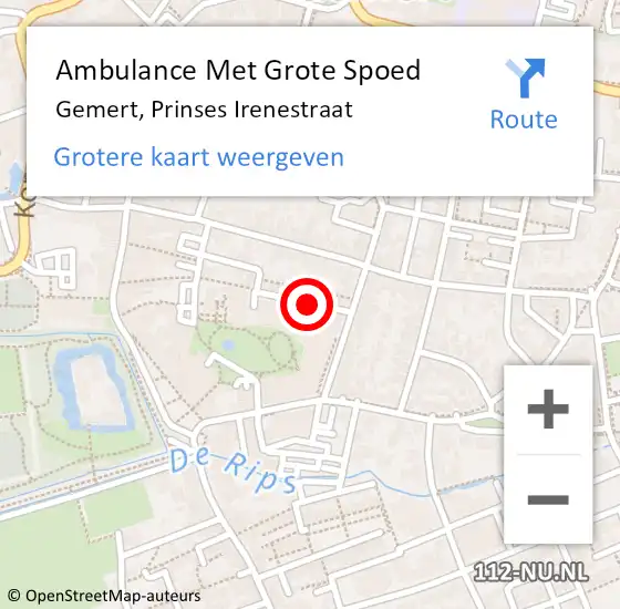 Locatie op kaart van de 112 melding: Ambulance Met Grote Spoed Naar Gemert, Prinses Irenestraat op 21 juni 2020 13:27