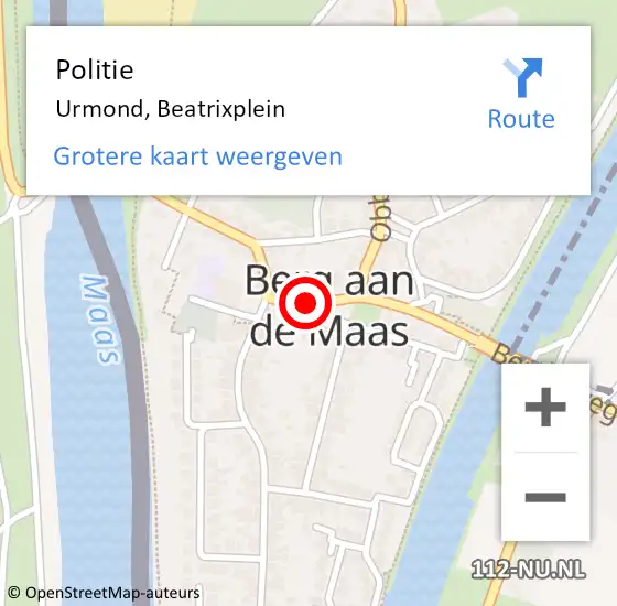 Locatie op kaart van de 112 melding: Politie Urmond, Beatrixplein op 21 juni 2020 13:52