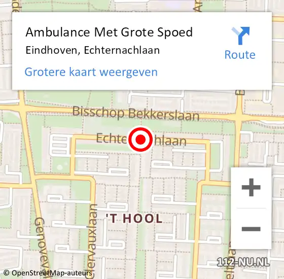 Locatie op kaart van de 112 melding: Ambulance Met Grote Spoed Naar Eindhoven, Echternachlaan op 21 juni 2020 14:04