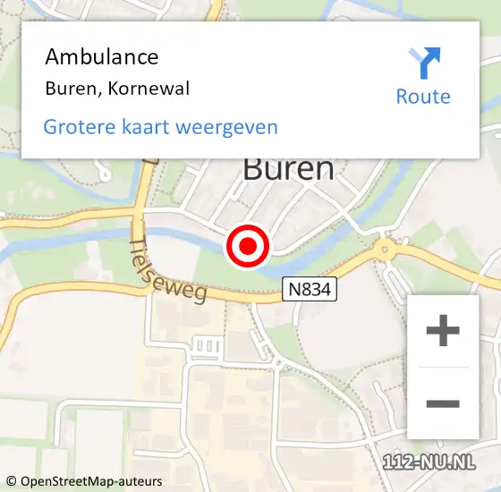 Locatie op kaart van de 112 melding: Ambulance Buren, Kornewal op 21 juni 2020 15:36