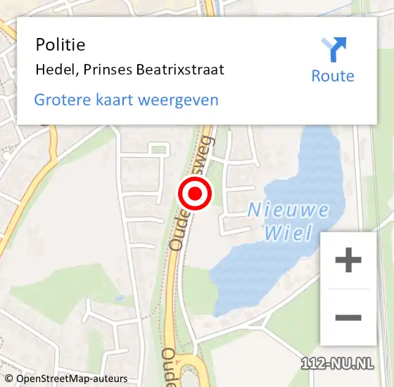 Locatie op kaart van de 112 melding: Politie Hedel, Prinses Beatrixstraat op 21 juni 2020 17:52