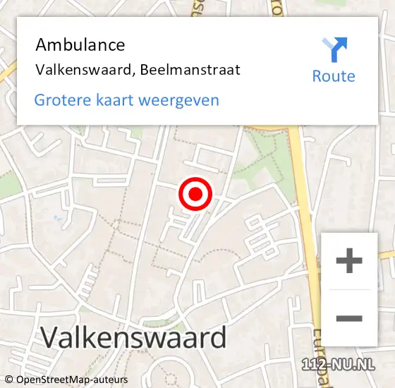 Locatie op kaart van de 112 melding: Ambulance Valkenswaard, Beelmanstraat op 21 juni 2020 17:55