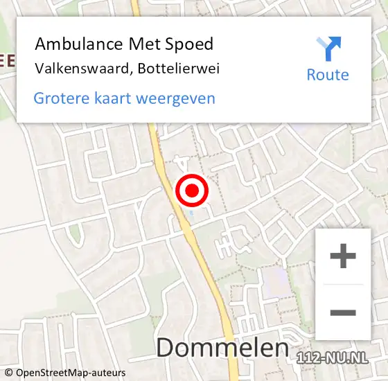 Locatie op kaart van de 112 melding: Ambulance Met Spoed Naar Valkenswaard, Bottelierwei op 21 juni 2020 19:06