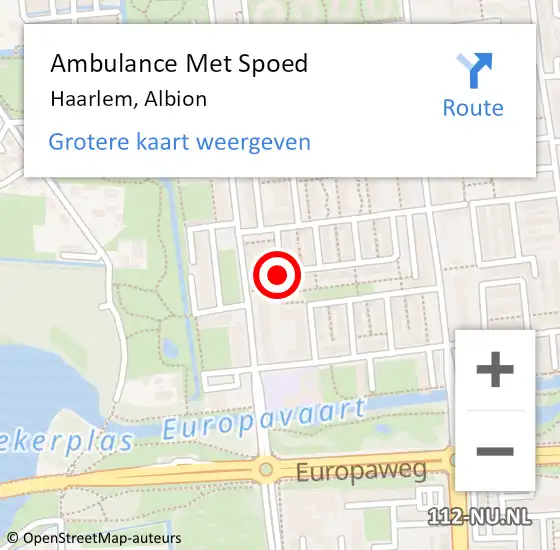 Locatie op kaart van de 112 melding: Ambulance Met Spoed Naar Haarlem, Albion op 21 juni 2020 21:54