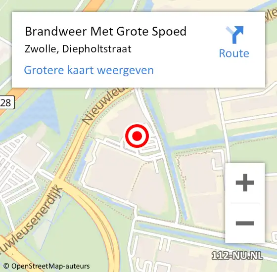 Locatie op kaart van de 112 melding: Brandweer Met Grote Spoed Naar Zwolle, Diepholtstraat op 22 juni 2020 05:48