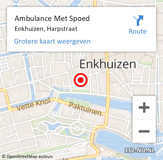 Locatie op kaart van de 112 melding: Ambulance Met Spoed Naar Enkhuizen, Harpstraat op 10 mei 2014 09:37