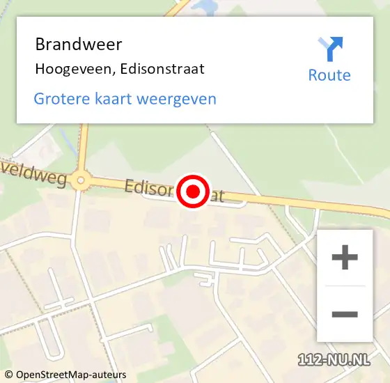 Locatie op kaart van de 112 melding: Brandweer Hoogeveen, Edisonstraat op 22 juni 2020 08:05