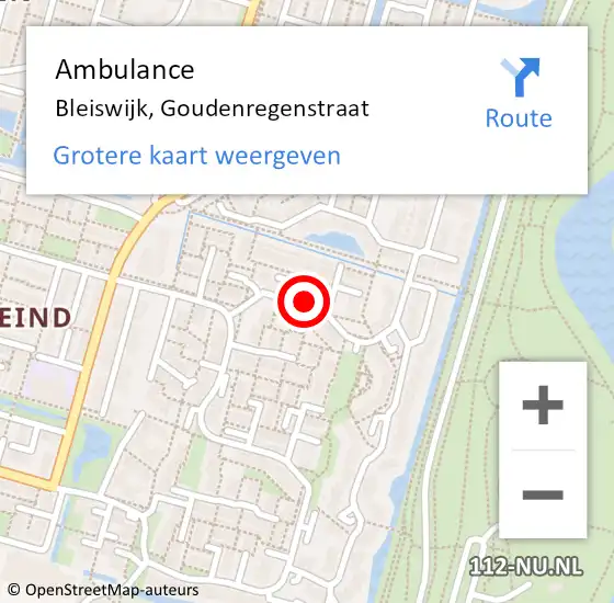 Locatie op kaart van de 112 melding: Ambulance Bleiswijk, Goudenregenstraat op 22 juni 2020 09:19
