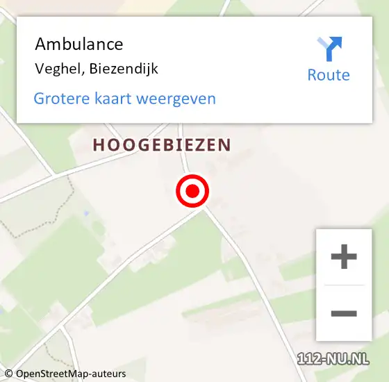 Locatie op kaart van de 112 melding: Ambulance Veghel, Biezendijk op 22 juni 2020 10:50