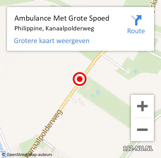 Locatie op kaart van de 112 melding: Ambulance Met Grote Spoed Naar Philippine, Kanaalpolderweg op 10 mei 2014 10:05