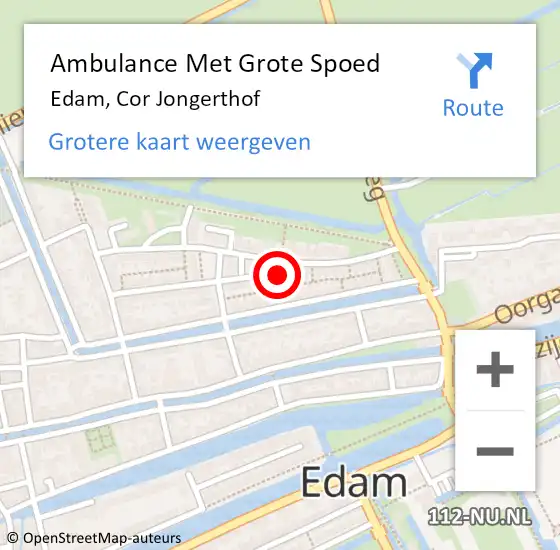Locatie op kaart van de 112 melding: Ambulance Met Grote Spoed Naar Edam, Cor Jongerthof op 22 juni 2020 12:51
