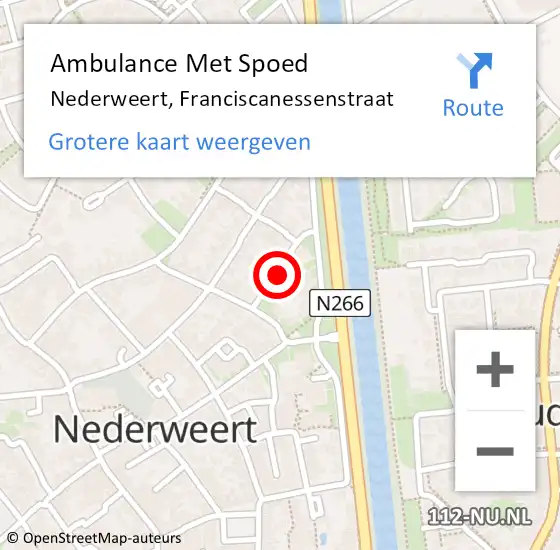 Locatie op kaart van de 112 melding: Ambulance Met Spoed Naar Nederweert, Franciscanessenstraat op 22 juni 2020 14:26