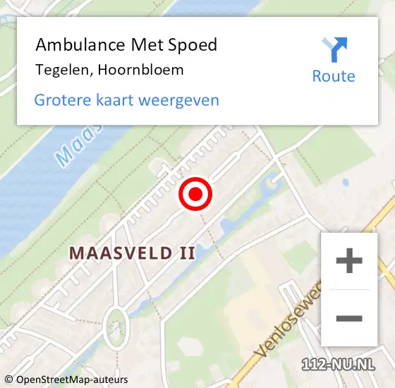 Locatie op kaart van de 112 melding: Ambulance Met Spoed Naar Tegelen, Hoornbloem op 22 juni 2020 15:19