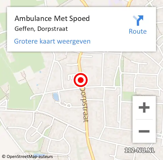 Locatie op kaart van de 112 melding: Ambulance Met Spoed Naar Geffen, Dorpstraat op 22 juni 2020 15:33