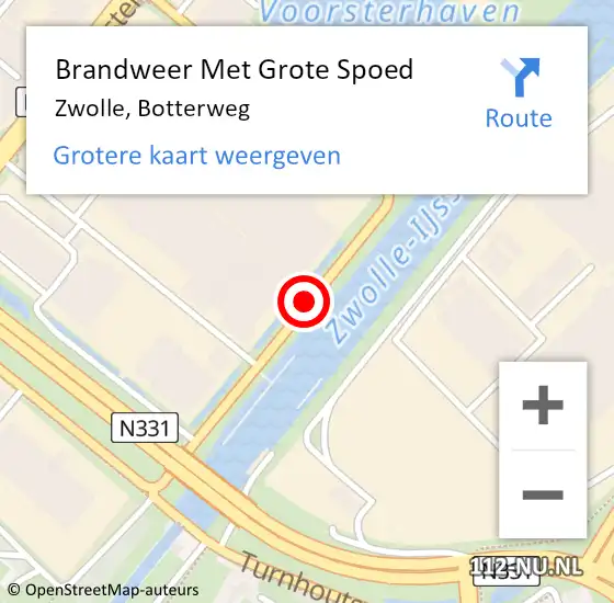 Locatie op kaart van de 112 melding: Brandweer Met Grote Spoed Naar Zwolle, Botterweg op 22 juni 2020 15:43