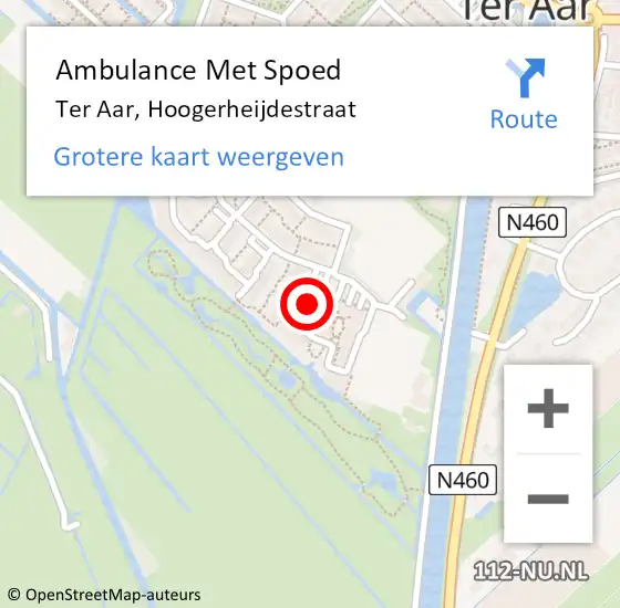 Locatie op kaart van de 112 melding: Ambulance Met Spoed Naar Ter Aar, Hoogerheijdestraat op 10 mei 2014 10:37