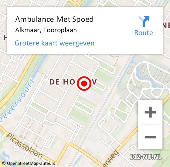 Locatie op kaart van de 112 melding: Ambulance Met Spoed Naar Alkmaar, Tooroplaan op 22 juni 2020 17:26