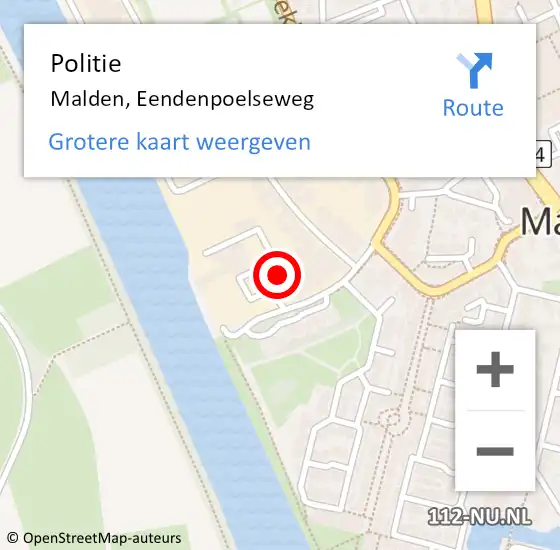 Locatie op kaart van de 112 melding: Politie Malden, Eendenpoelseweg op 22 juni 2020 20:05