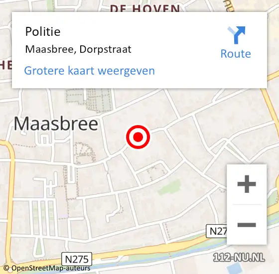 Locatie op kaart van de 112 melding: Politie Maasbree, Dorpstraat op 22 juni 2020 20:27